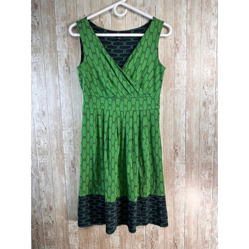 Lands' End Dress Womens XS Kelly Green Blue Rope Graphic‎ Sleeveless Faux Wrap